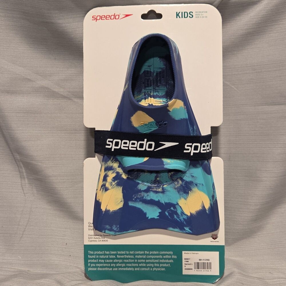 Speedo Kids Swim Fins Blue Marble Size Small 9-10 New